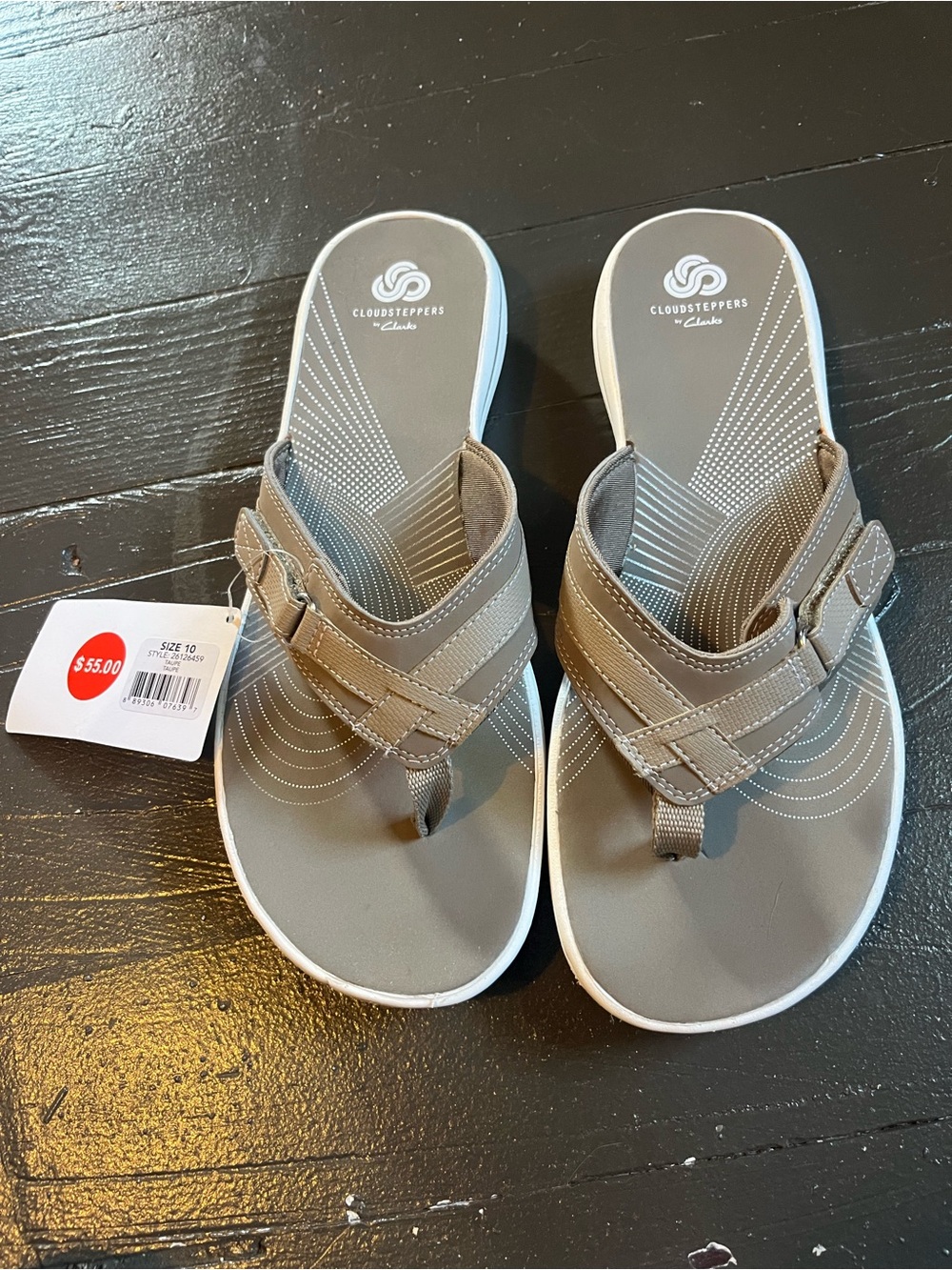 Cloudsteppers by Clarks Taupe and Gray Thong Sandals